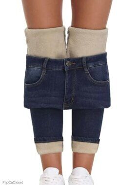 Fleece Lined High Waisted Skinny Jeans Stretch Thermal Pants